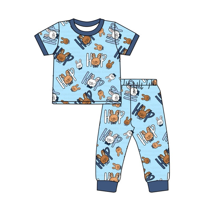 Pre-order Baby Boy Easter Rabbit Blue Shirt Pants Pajamas Clothes Set