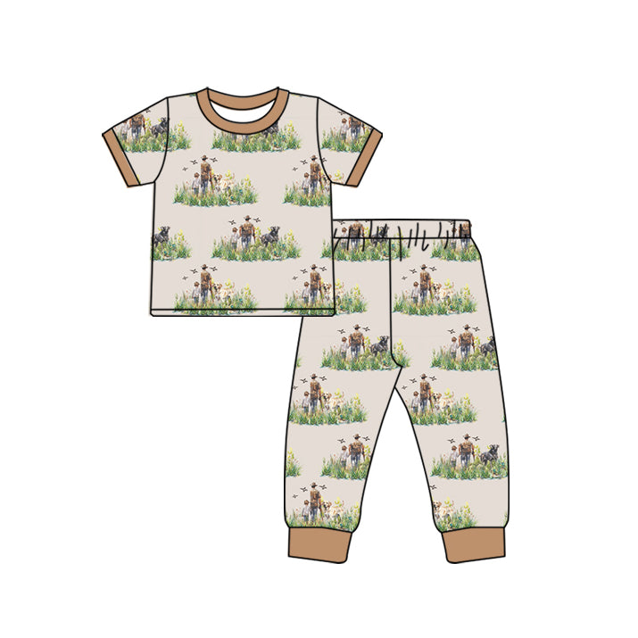 Pre-order Baby Boy Short Sleeves Dog Hunting Shirt Pants Pajamas Clothes Set