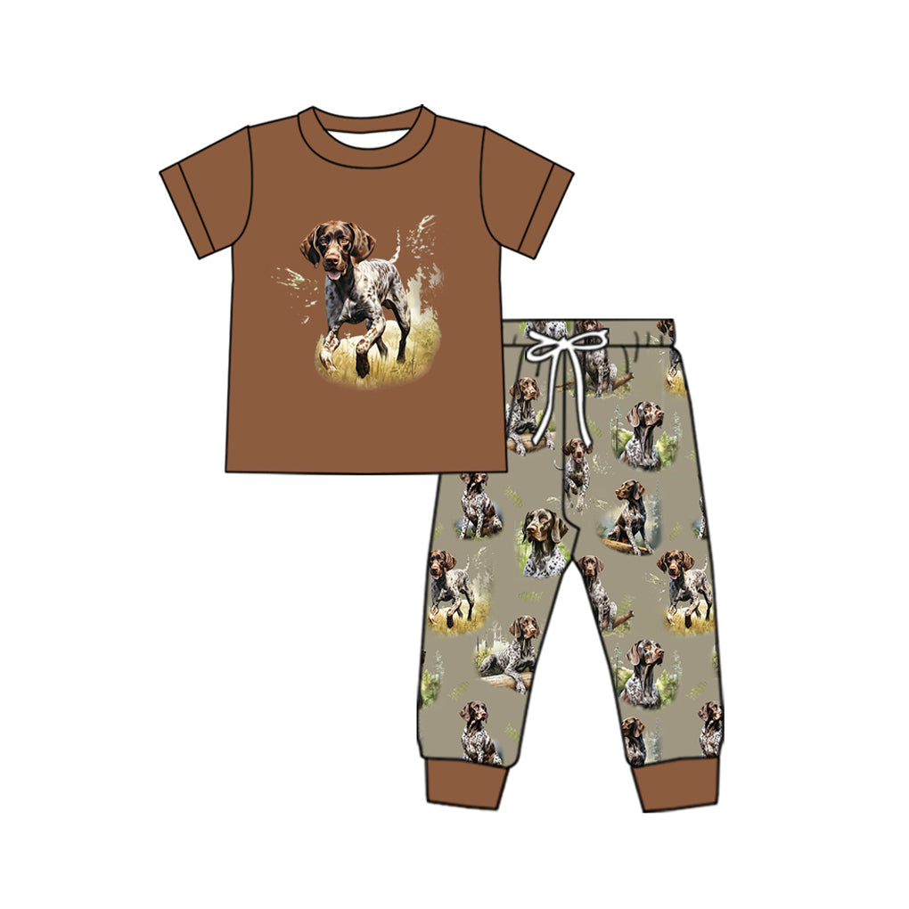 Pre-order Baby Boy Short Sleeves Dog Hunting Field Shirt Pants Outfits Clothes Set