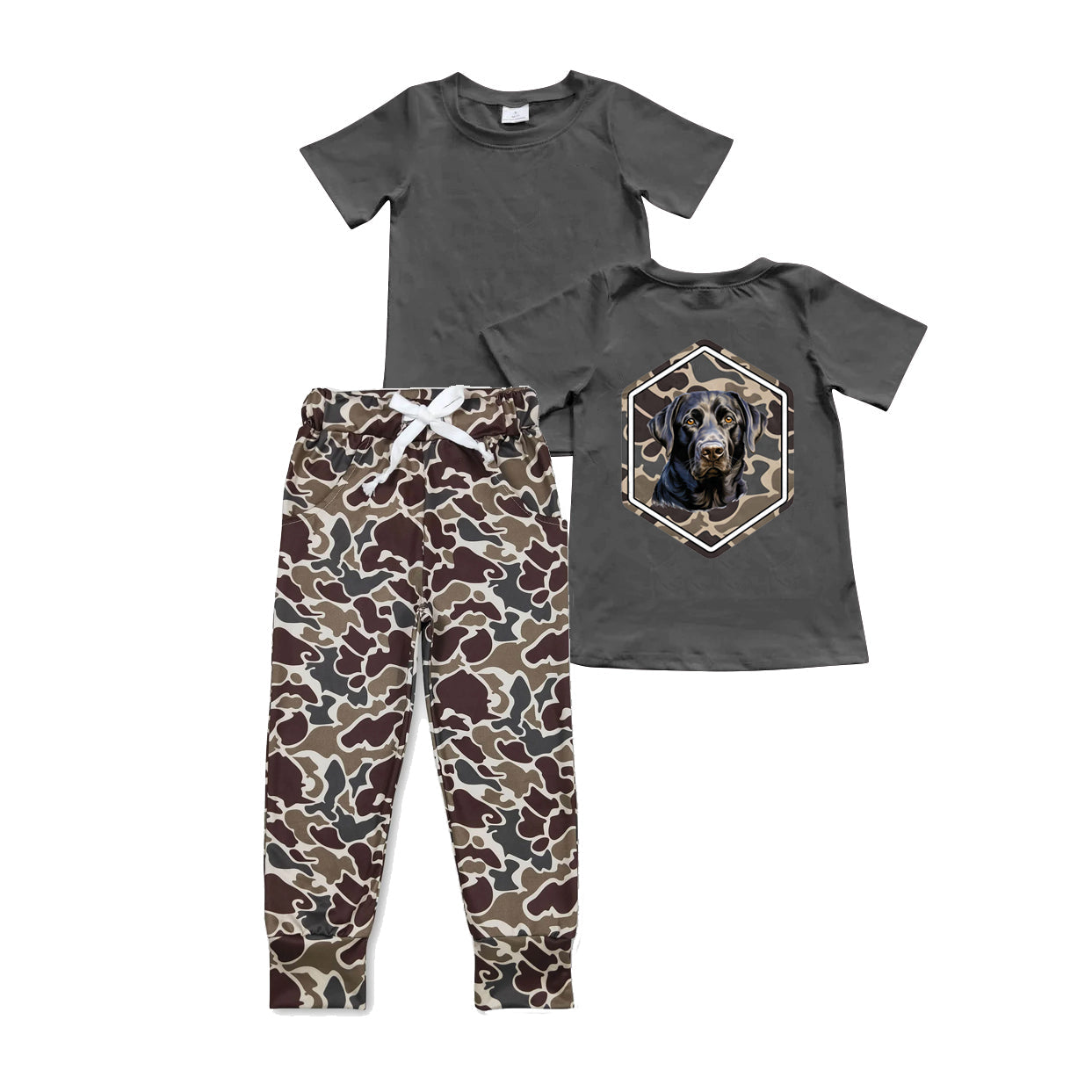 Preorder Baby Boy Short Sleeves Dog Shirt Pocket Camo Pants Clothes Set