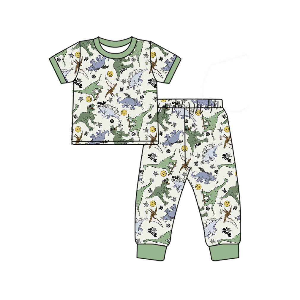 Preorder Baby Boy Short Sleeves Green Dinosaurs Shirt Pants Pajamas Clothes Set