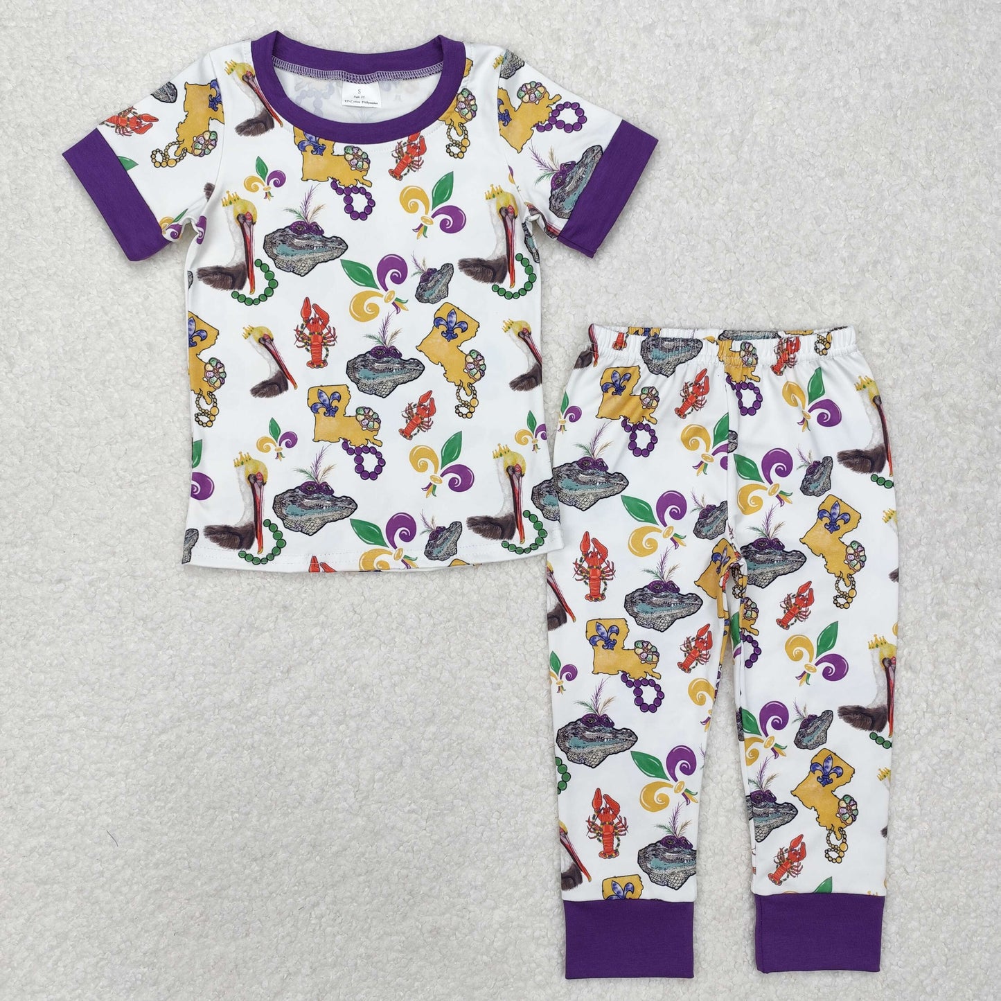 Sibling Boys Girls Toddler Short Sleeves Mardi Gras Crayfish Romper Pajamas Set Clothes RTS