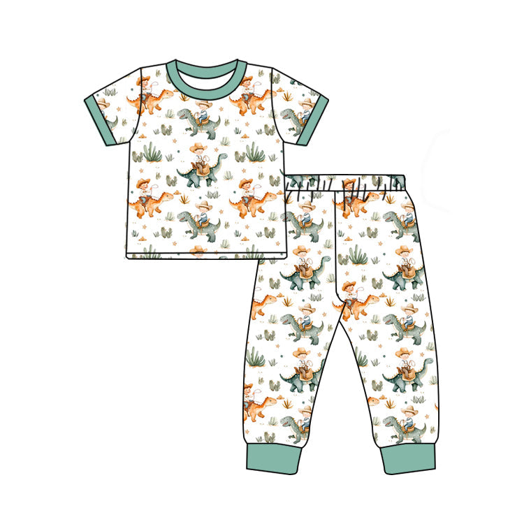 Preorder Baby Boy Short Sleeves Dinosaurs Cactus Shirt Pants Pajamas Set ( Moq 5 )