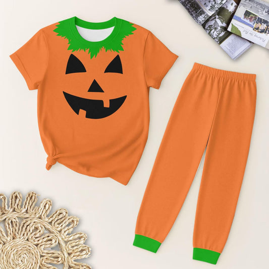 ( Moq 5 ) Preorder Baby Boy Short Sleeves Halloween Pumpkin Shirt Orange Pants Pajamas Clothes Set