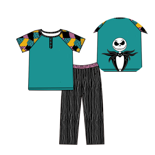 ( Moq 5 ) Preorder Baby Girl Short Sleeves Cartoon Ghost Shirt Stripes Pants Halloween Clothes Set