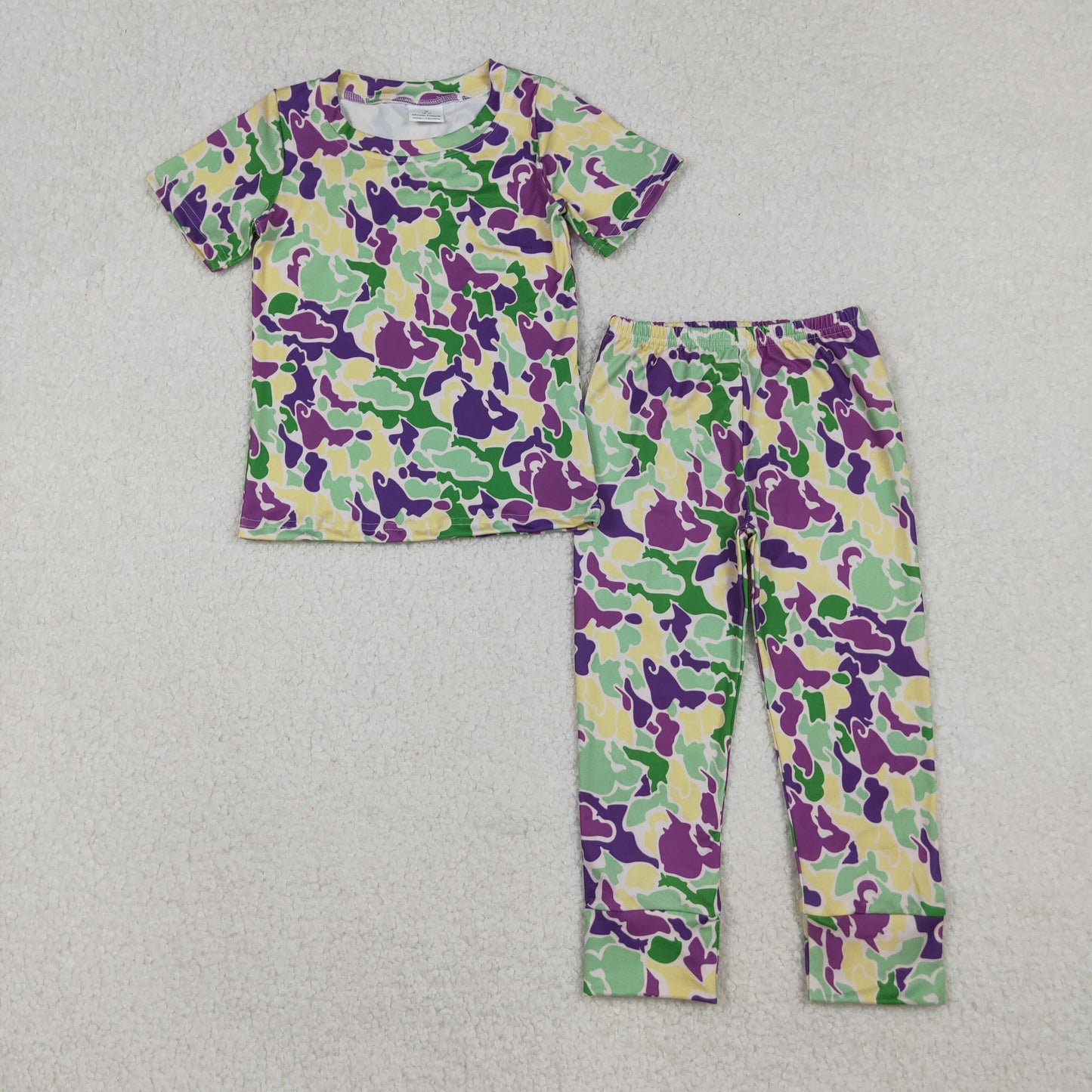 Sibling Baby Boys Camo Short Sleeves Mardi Gras Buttons Shirt Zipper Romper Pajamas Set RTS