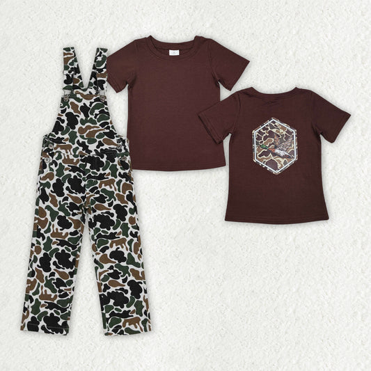Boys Kids Short Sleeves Duck Cotton Shirt Denim Camo jumpsuit Overall Clothes Set RTS