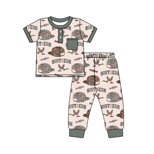 ( Moq 5 ) Preorder Boys Kids Short Sleeves Ducks Camo Hats Shirt Pants Pajamas Set