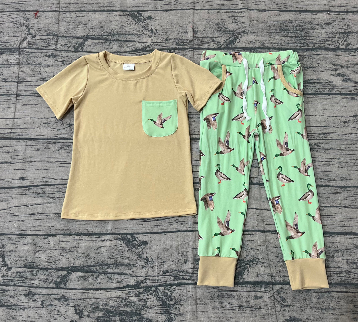 Boy Kids Short Sleeves Shirt Ducks Pockets Pants Clothes Set RTS