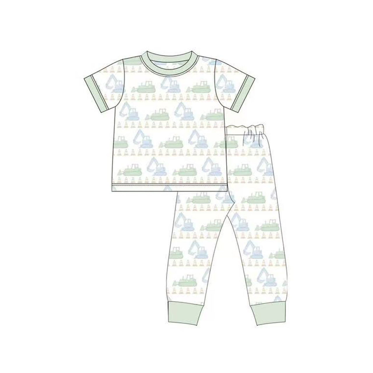 ( Moq 5 ) Preorder Baby Boys Toddler Construction Shirt Pants Pajamas Outfit Clothes Set