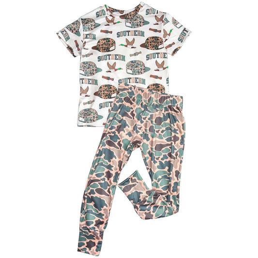 ( Moq 5 ) Preorder Baby Boys Short Sleeves Hats Ducks Calls Shirt Camo Pants Clothes Set