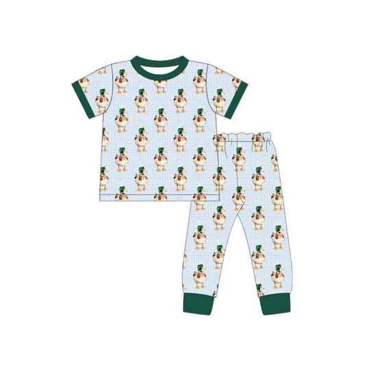 ( Moq 5 ) Preorder Baby Boys Short Sleeves Ducks Shirt Pants Green Pajamas Set