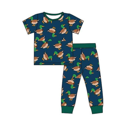 ( Moq 5 ) Preorder Baby Boys Short Sleeve Ducks Shirt Pants Hunting Pajamas Set