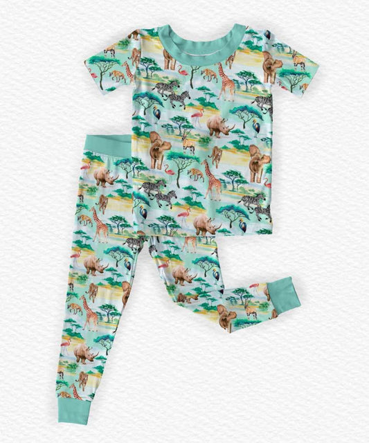 ( Moq 5 ) Preorder Baby Boys Short Sleeves Animals Shirt Pants Pajamas Set