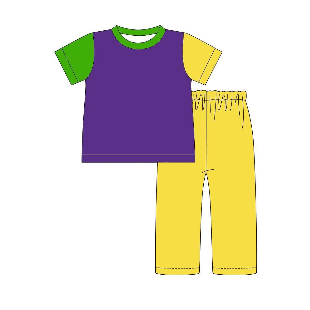 ( Moq 5 ) Preorder Baby Boys Short Sleeves Shirtt Yellow Pants Mardi Gras Clothes Outfit