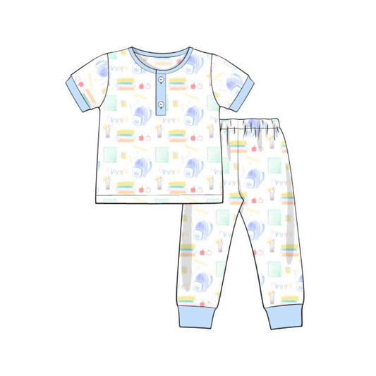 ( Moq 5 ) Preorder Baby Boys Short Sleeves Buttons Shirt Pants Pajamas Back to School Set