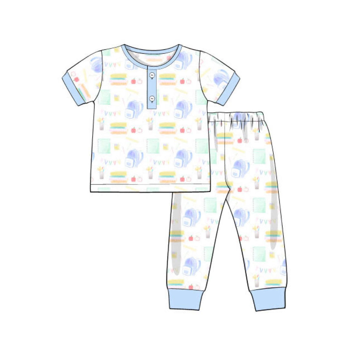 ( Moq 5 ) Preorder Baby Boys Short Sleeves Buttons Shirt Pants Pajamas Back to School Set