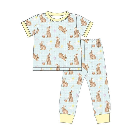 ( Moq 5 ) Preorder Baby Boys Short Sleeves Rabbits Eggs Shirt Pants Easter Pajamas Set
