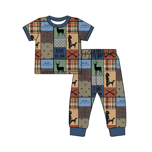 ( Moq 5 ) Preorder Baby Boys Kids Short Sleeves Deer Shirt Pants Hunting Pajamas Set