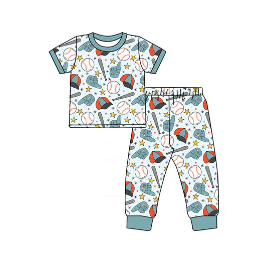 ( Moq 5 ) Preorder Baby Boy Kids Short Sleeves Baseball Stars Shirt Pants Pajamas Clothes Set