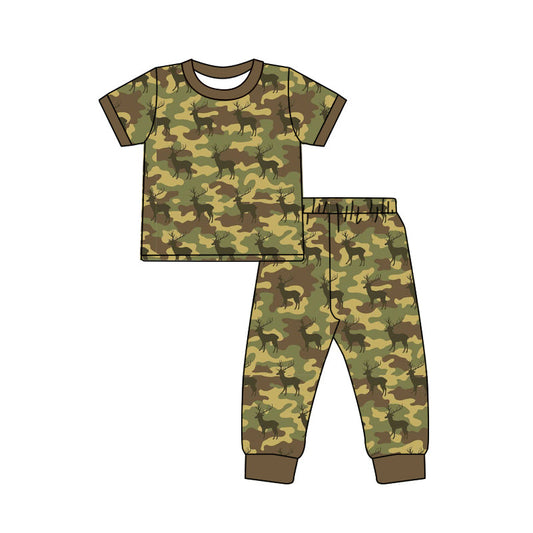 ( Moq 5 ) Preorder Baby Boys Kids Deer Shirt Pants Camo Set Pajamas Hunting Clothes