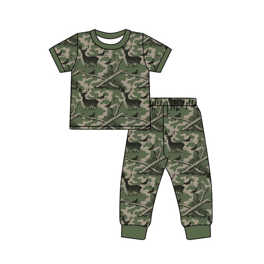 ( Moq 5 ) Preorder Baby Boys Kids Deer Green Camo Shirt Pants Set Pajamas Hunting Clothes