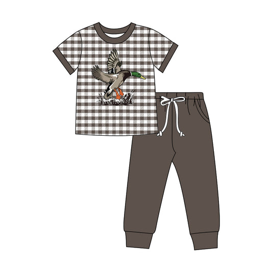 ( Moq 5 ) Preorder Baby Boys Short Sleeves Duck Checked Shirt Pockets Pants Set Clothes