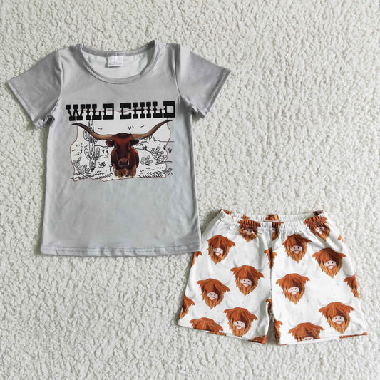 Promotion Baby Boy Wild Child Western Cow Shorts Outfit RTS
