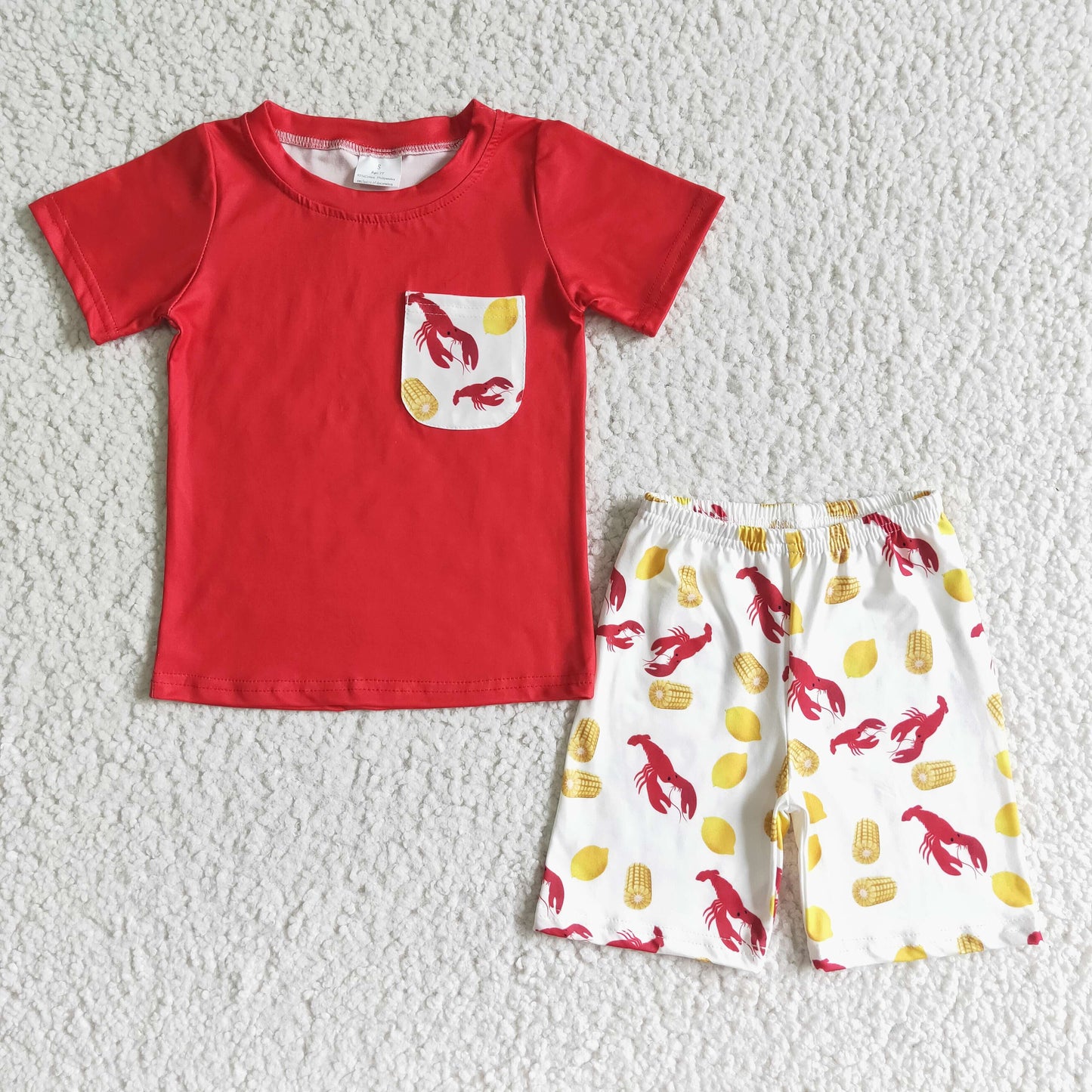 Promotion Baby Boy Summer Crawfish Pocket Shorts Outfit RTS