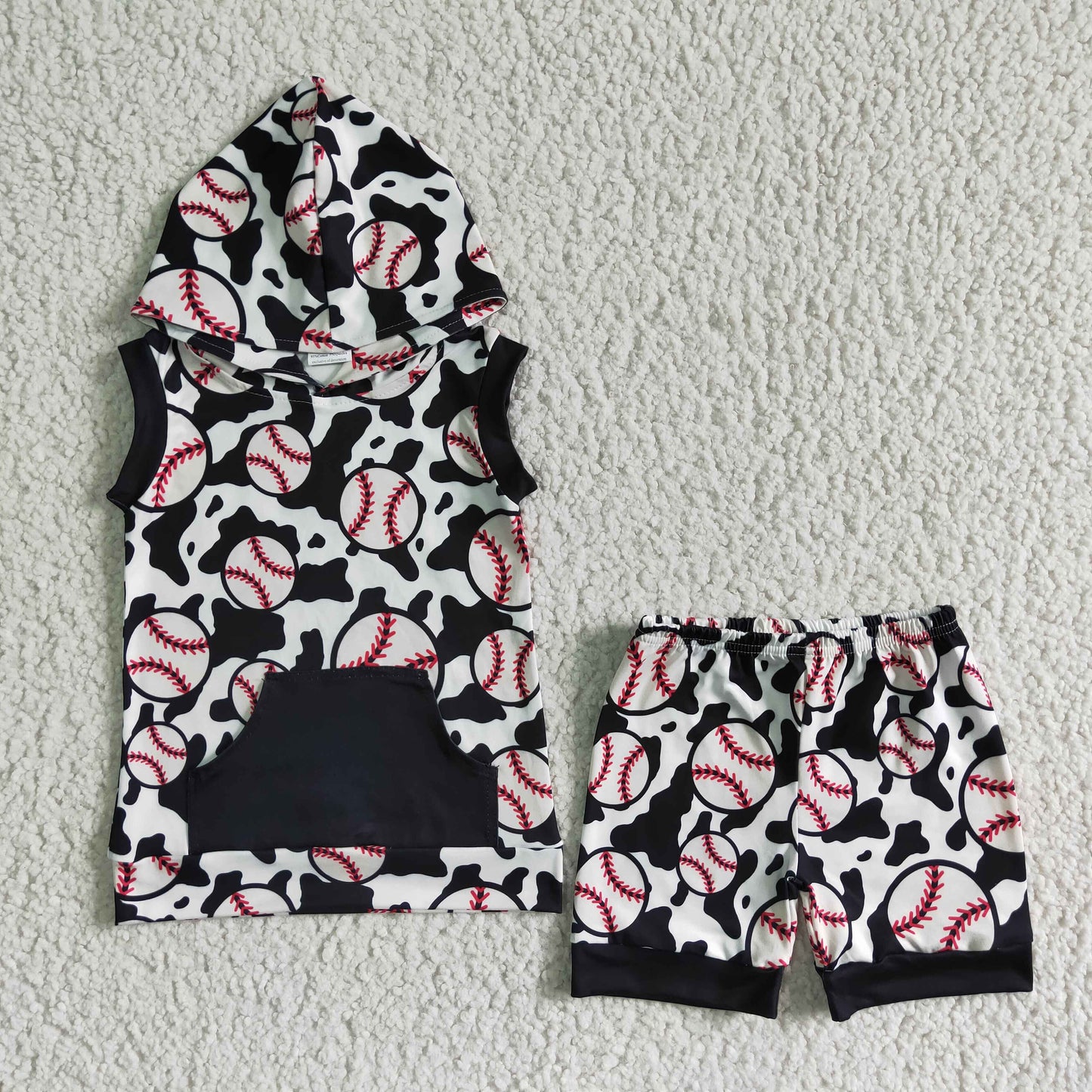Promotion Baby Boy Toddler Sleeveless Hoodie Shirts Shorts Sibling Set RTS