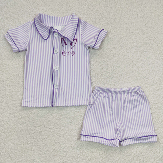 Promotion Baby Boy Easter Rabbit Short Sleeves Pocket Buttons Striped Shorts Pajamas Outfit