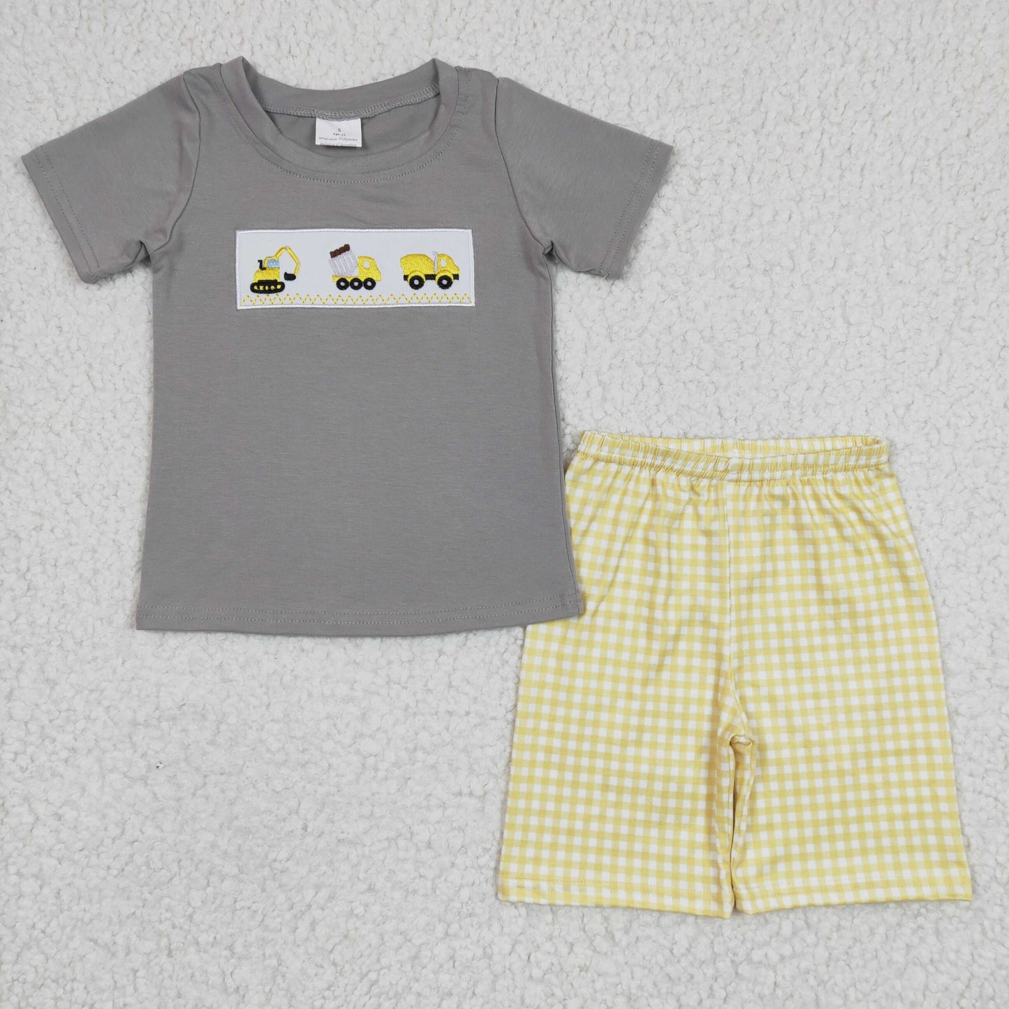 Promotion Baby Boys Kids Embroidery Construction Short Sleeves Shirt Shorts Outfit RTS
