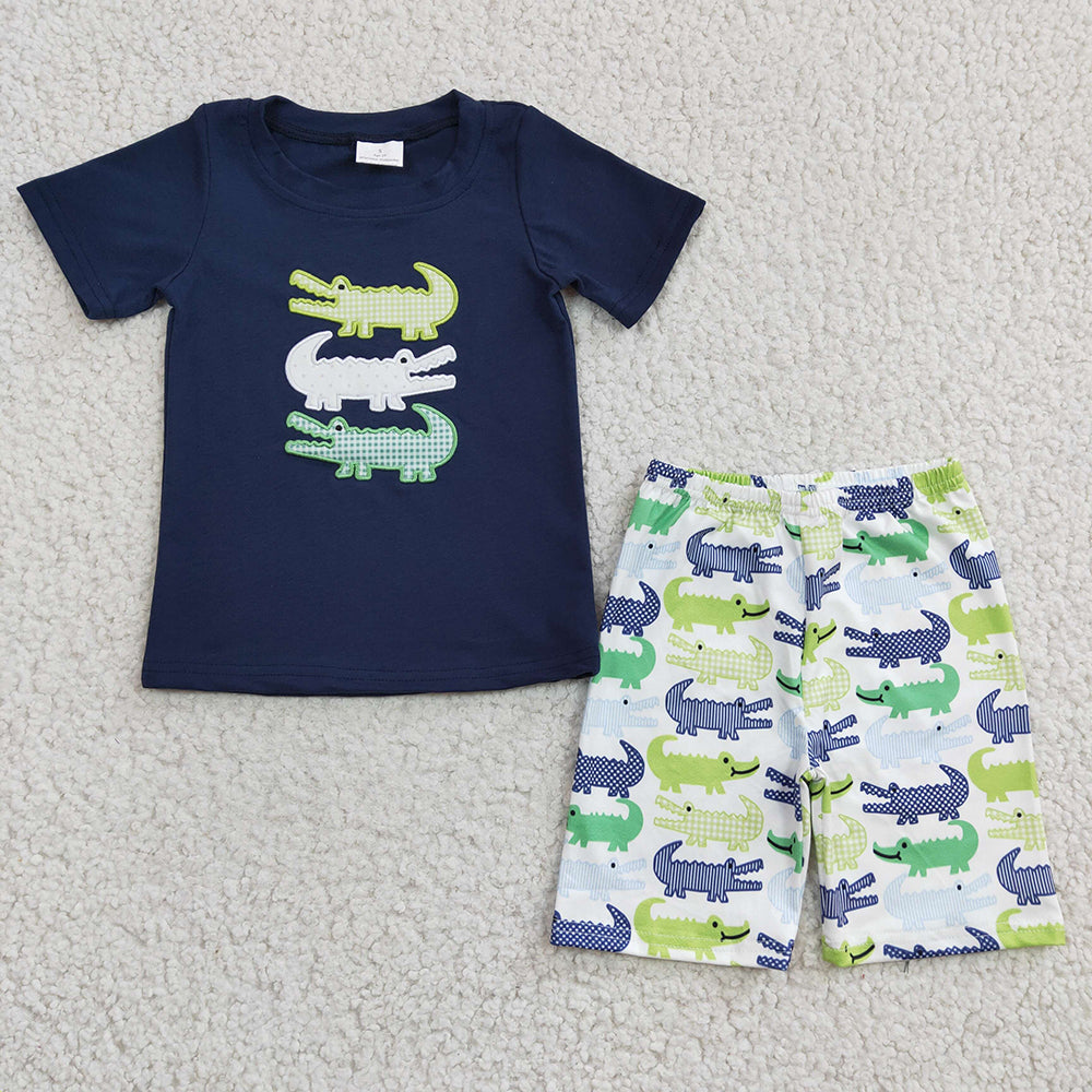 Sibling Boy Girl Short Sleeves Embroidery Shirt Shorts Sibling Set RTS