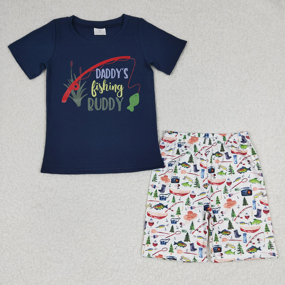 Baby Boy Girl Short Sleeves Embroidery Fishing Sibling Summer Set Clothes RTS