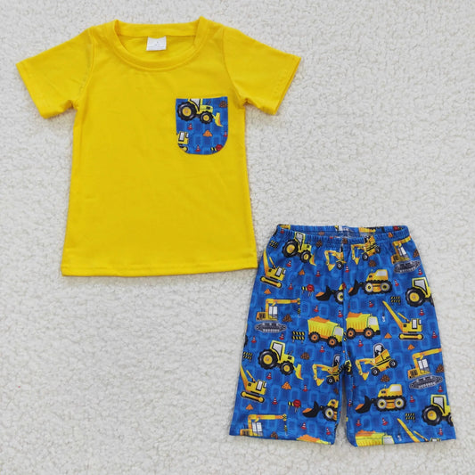 Promotion Baby Boy Short Sleeves Pocket Shirt Construction Shorts Summer Outfit RTS