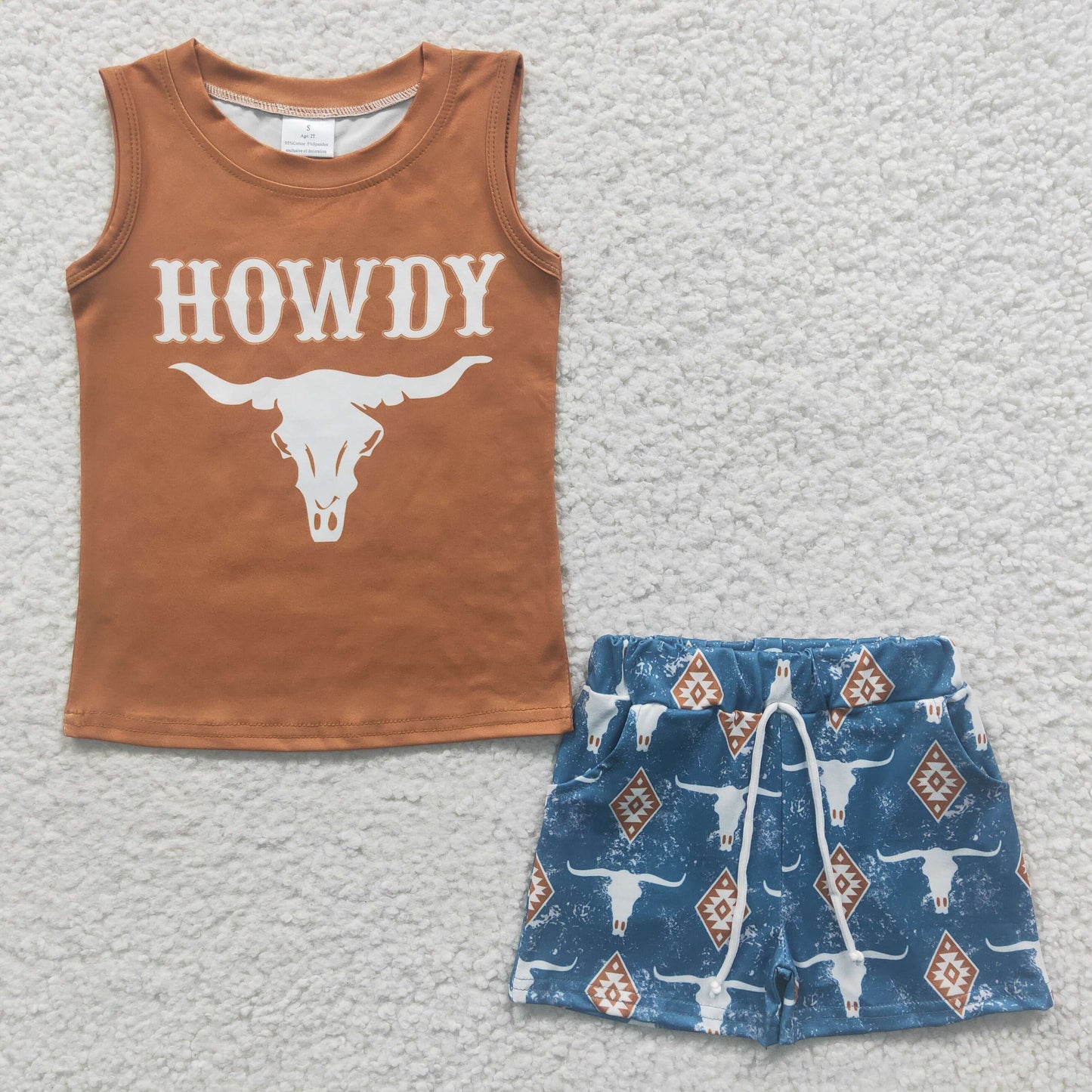 Baby Boy Sleeveless Tee Shirt Smile Western Howdy Shorts Sibling Clothes Set RTS