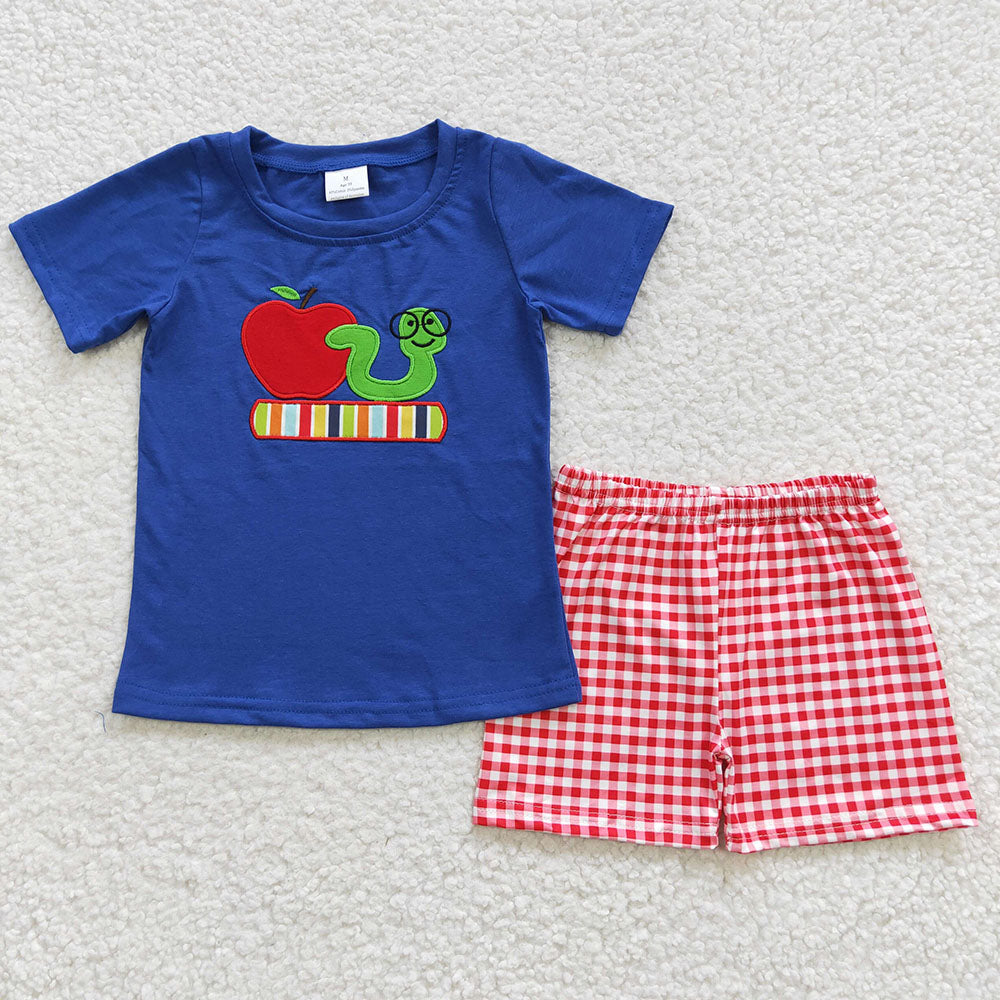 Baby Boy Back To School Embroidery Dinosaur Bus Apple Sibling Set RTS