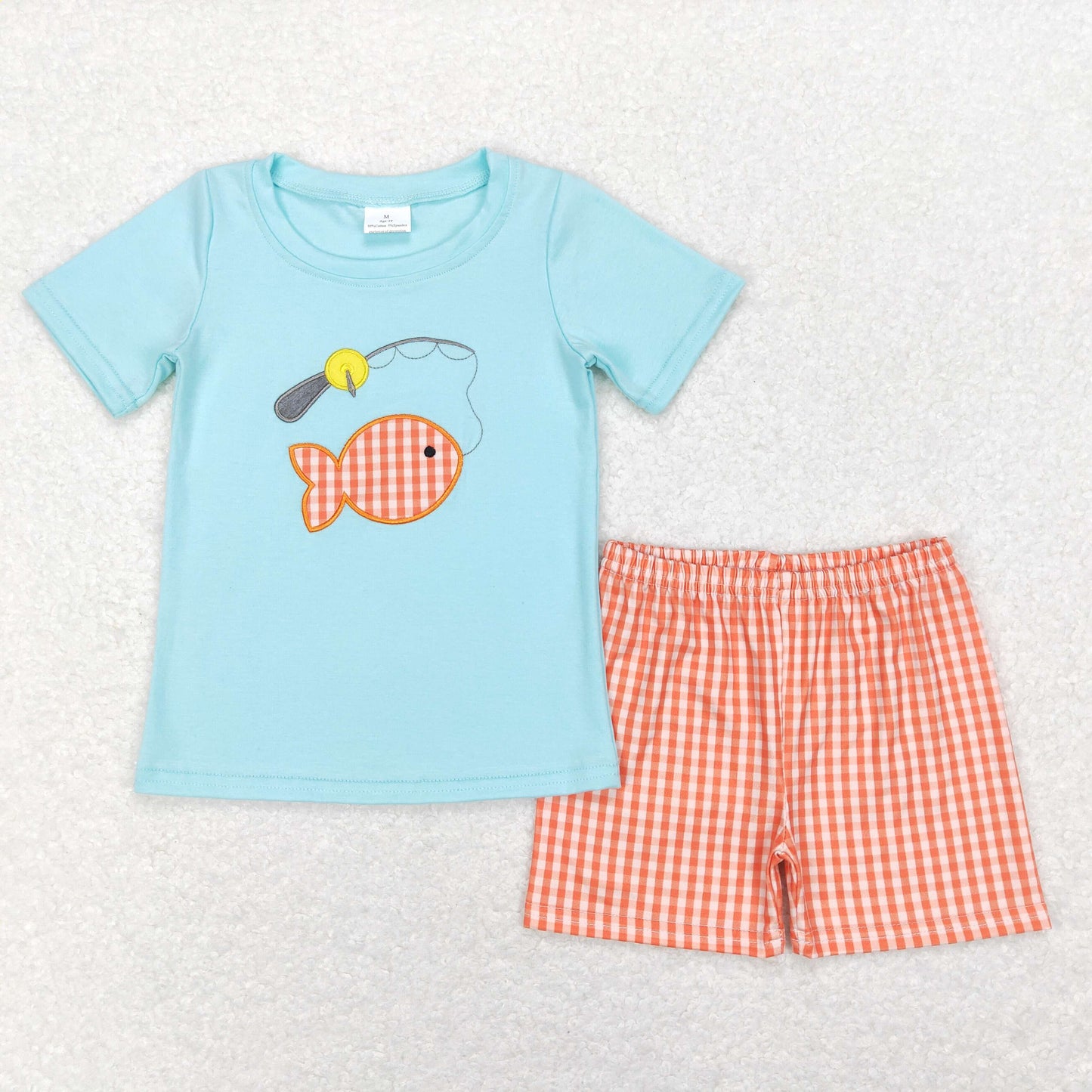 Baby Boy Short Sleeves Embroidery Fishing Shirt Summer Shorts Sibling Clothes Set RTS