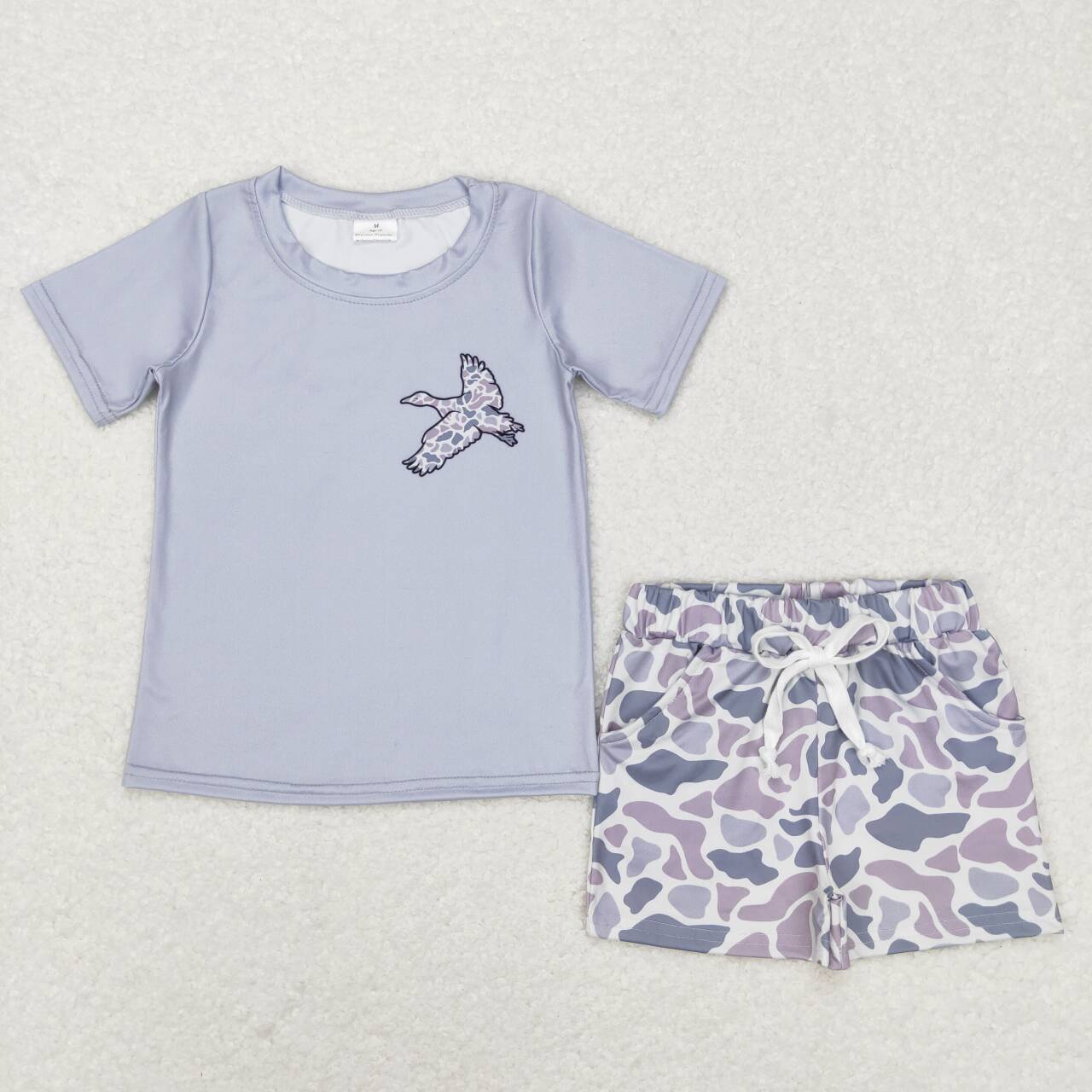 Baby Boy Short Sleeves Dog Duck Deer Shirt Grey Camo Shorts Set Sibling Hunting Clothes RTS