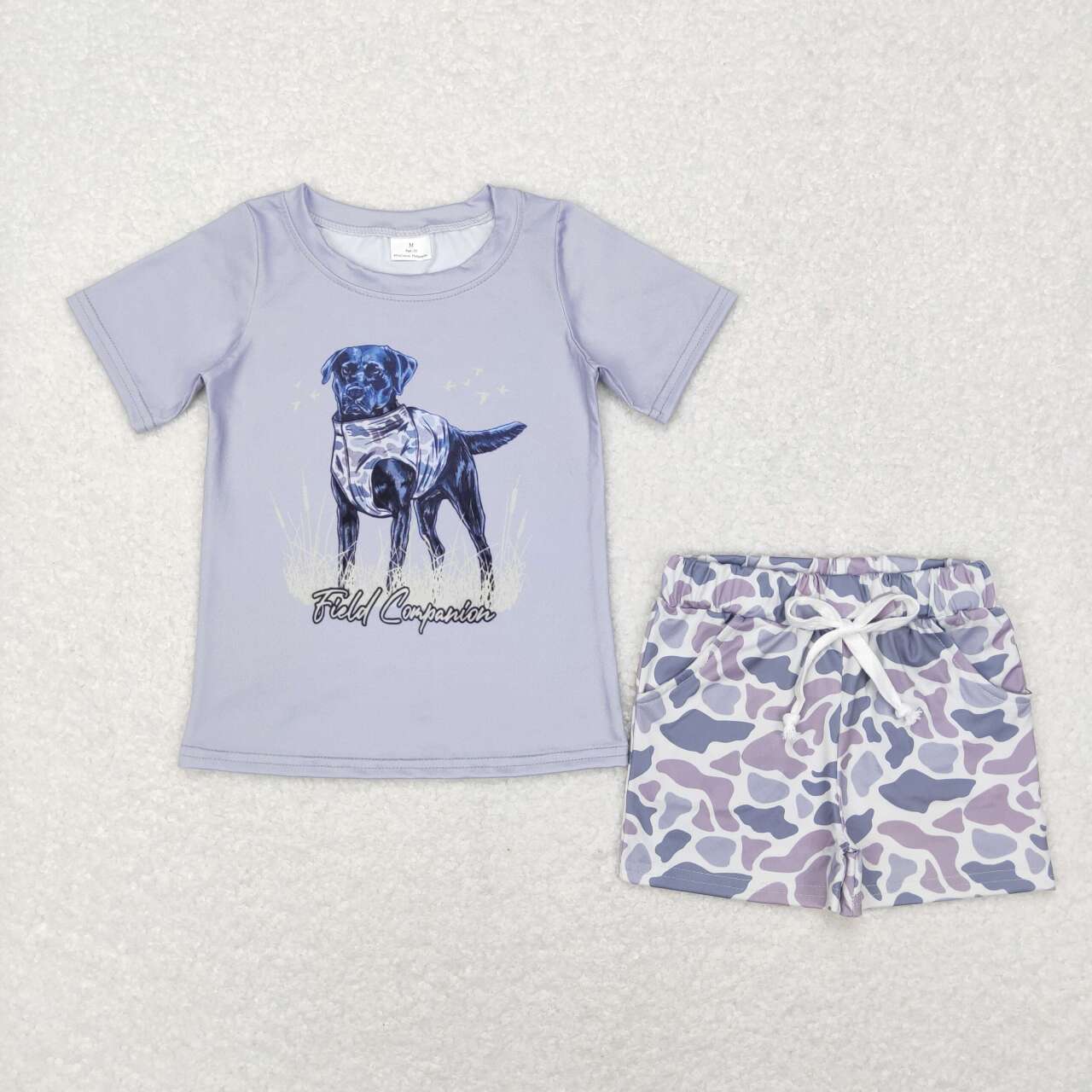 Baby Boy Short Sleeves Dog Duck Deer Shirt Grey Camo Shorts Set Sibling Hunting Clothes RTS