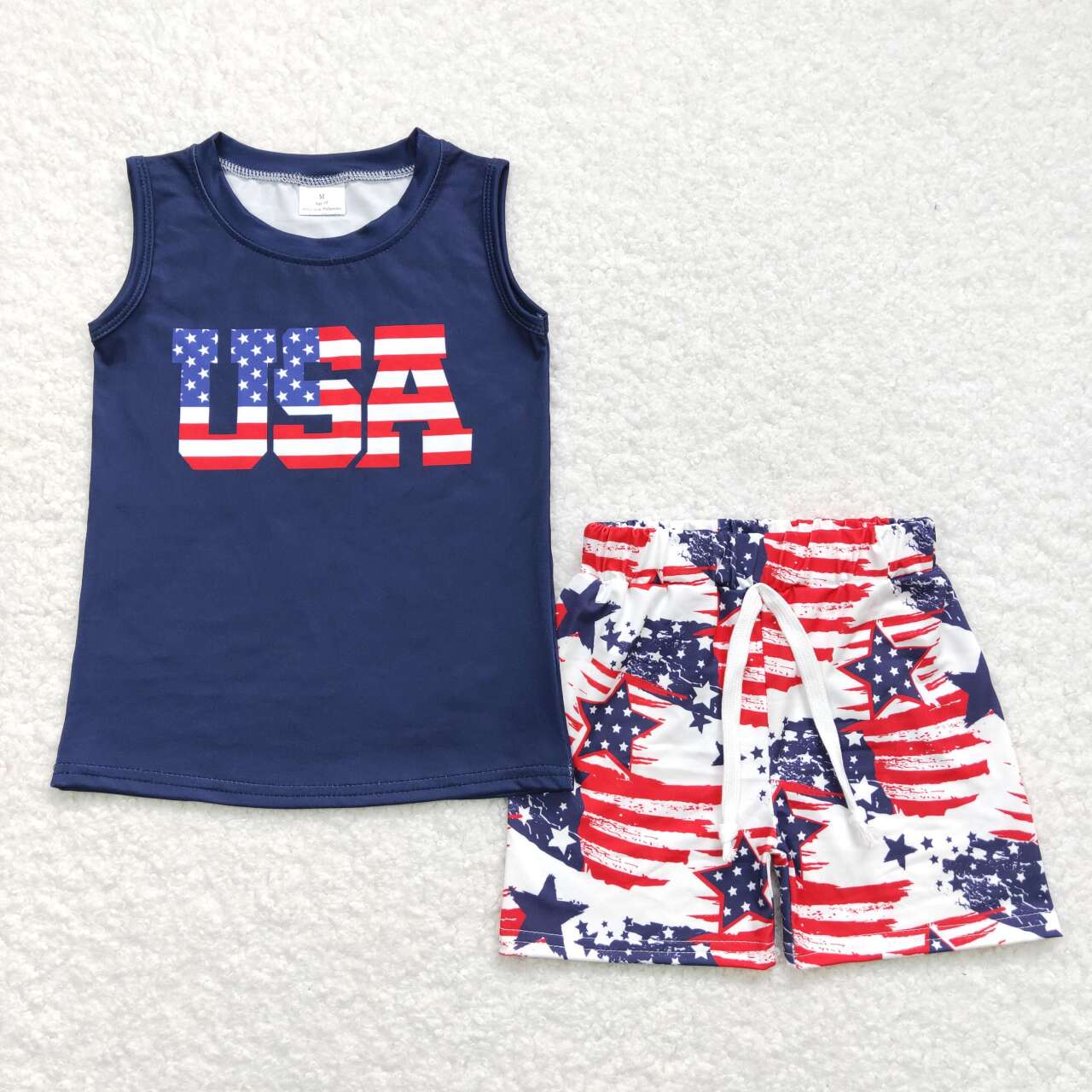 Baby Boy Sleeveless Stars Stripes Shirt Shorts Sibling 4th Of July Set RTS