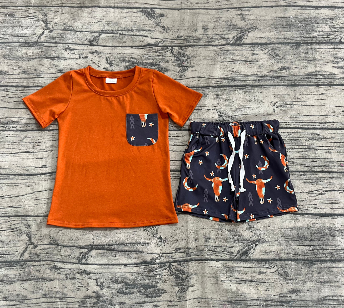 Baby Boy Short Sleeves Shirt Western Cow Print Shorts Summer Set RTS