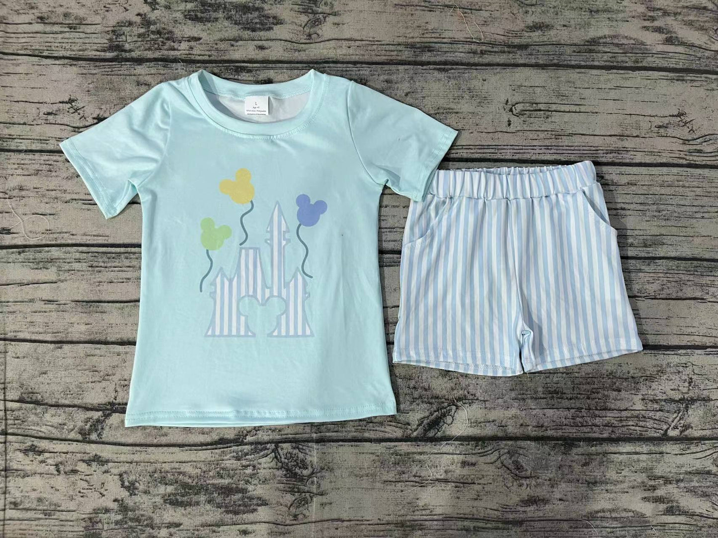 Baby Boy Short Sleeves Castle Shirt Stripes Pocket Shorts Blue Set