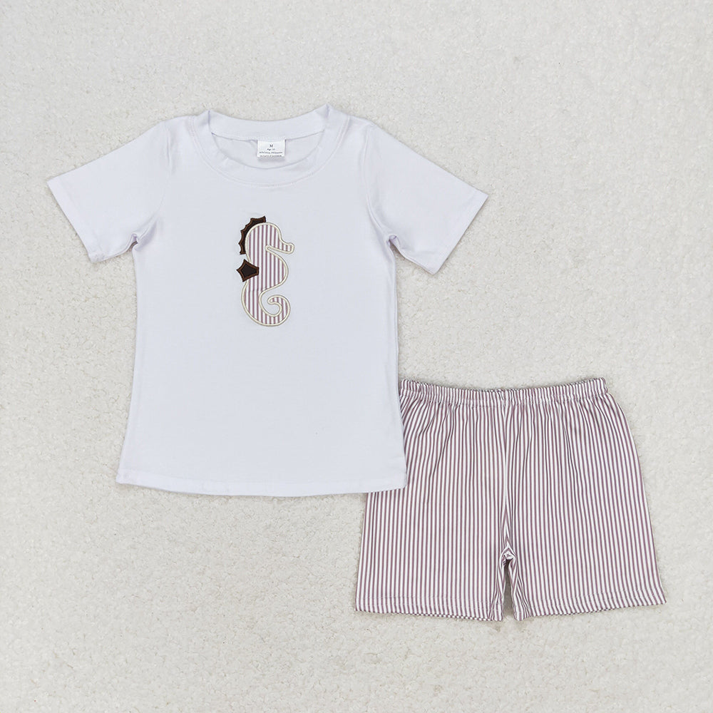 Baby Kids Boy Girl Embroidery Sea Horse Sibling Romper Clothes Set Outfit RTS