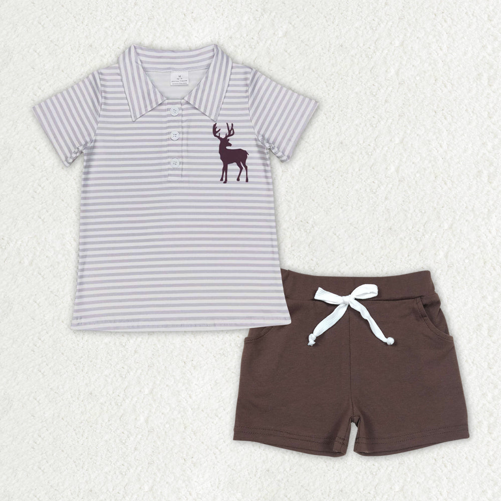 Kids Boys Buttons Polo Short Sleeves Shirt Pockets Shorts Sibling Set RTS