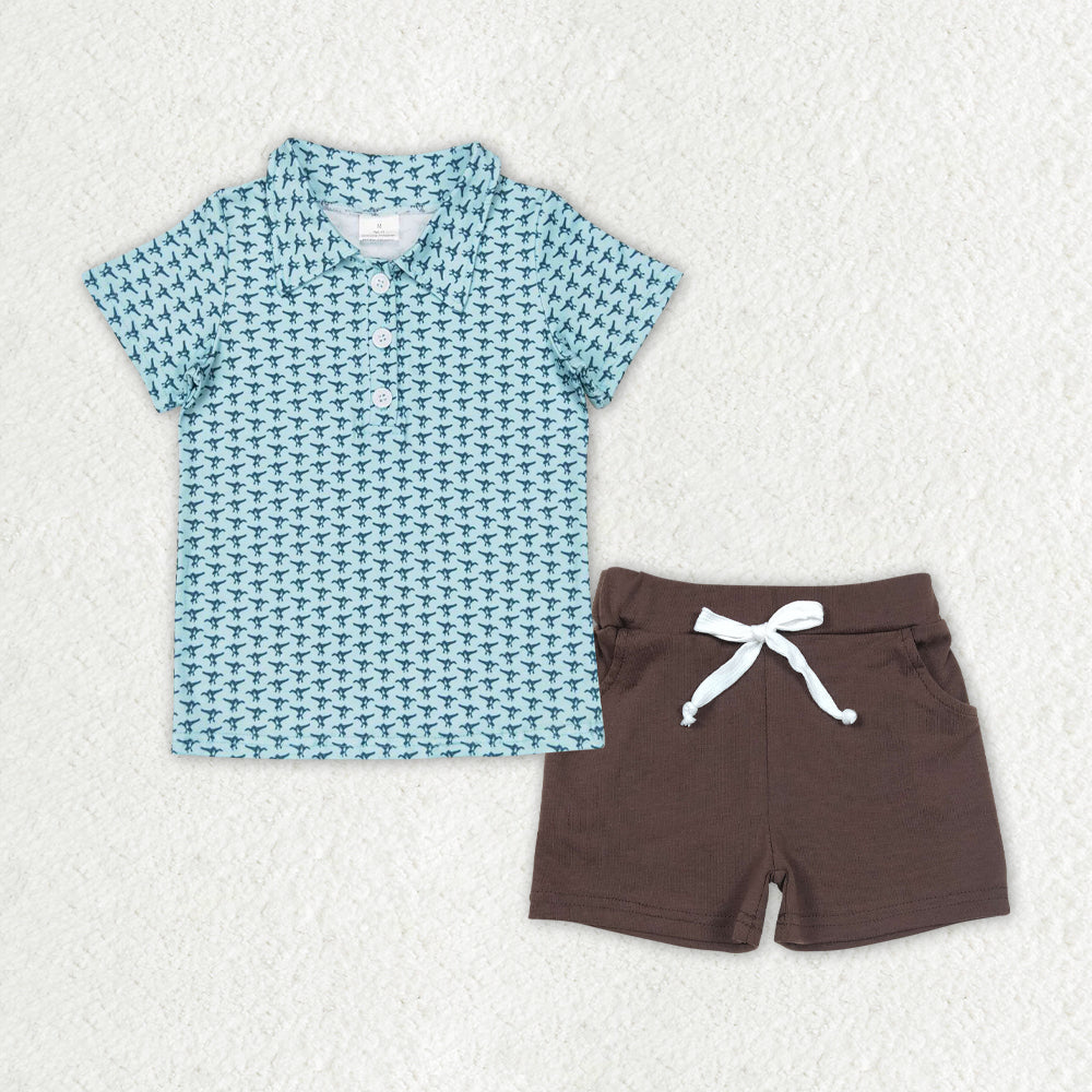 Kids Boys Buttons Polo Short Sleeves Shirt Pockets Shorts Sibling Set RTS