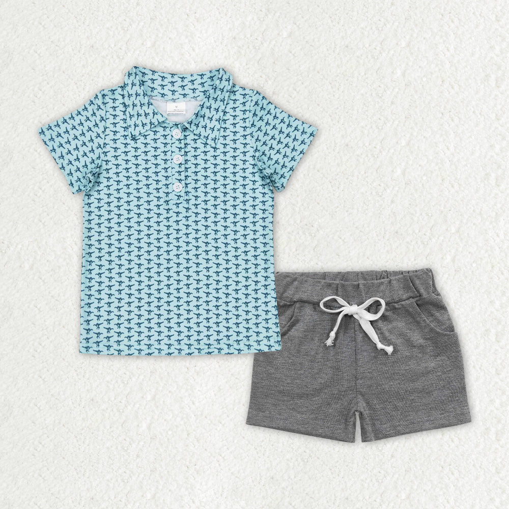 Kids Boys Buttons Polo Short Sleeves Shirt Pockets Shorts Sibling Set RTS
