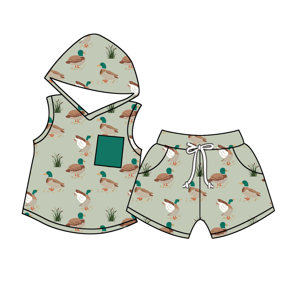 Preorder Baby Boy Dogs Pocket Hoodie Shirt Tops Shorts Hunting Clothes Green Set