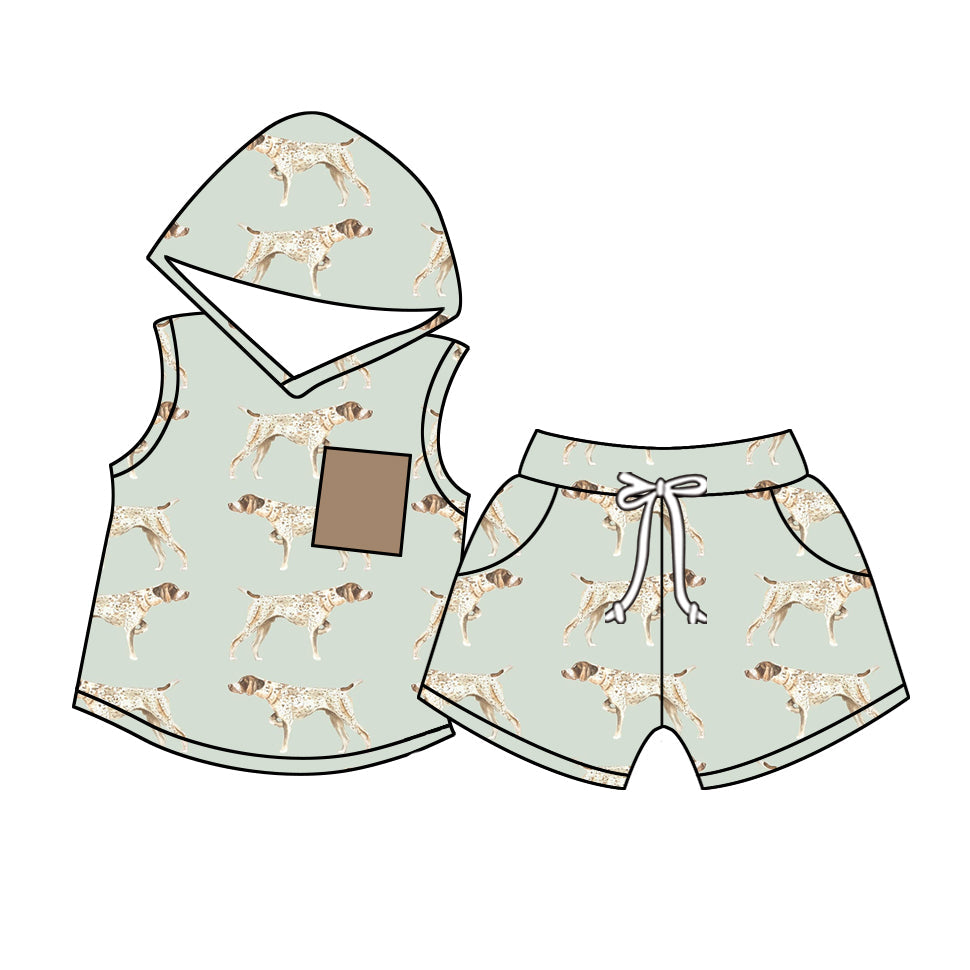 Preorder Baby Boy Dogs Pocket Hoodie Shirt Tops Shorts Hunting Clothes Set