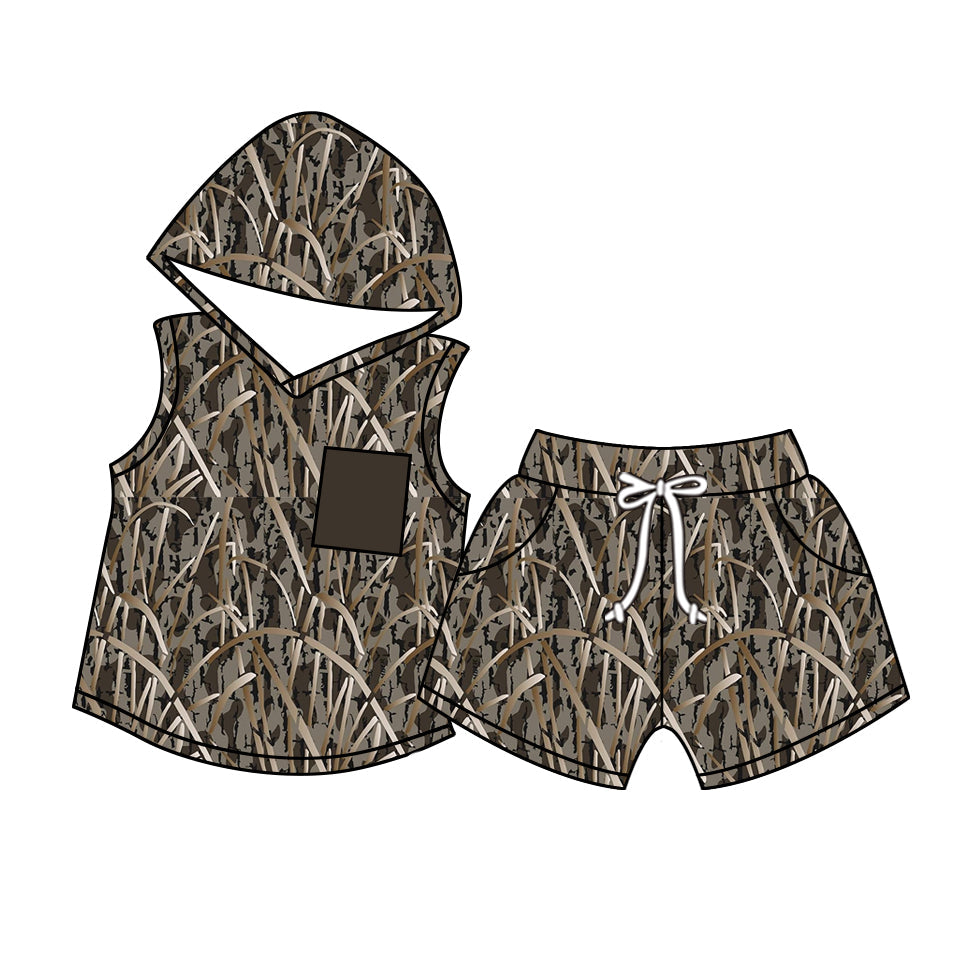 Preorder Baby Boy Camo Pocket Hoodie Shirt Tops Shorts Clothes Set
